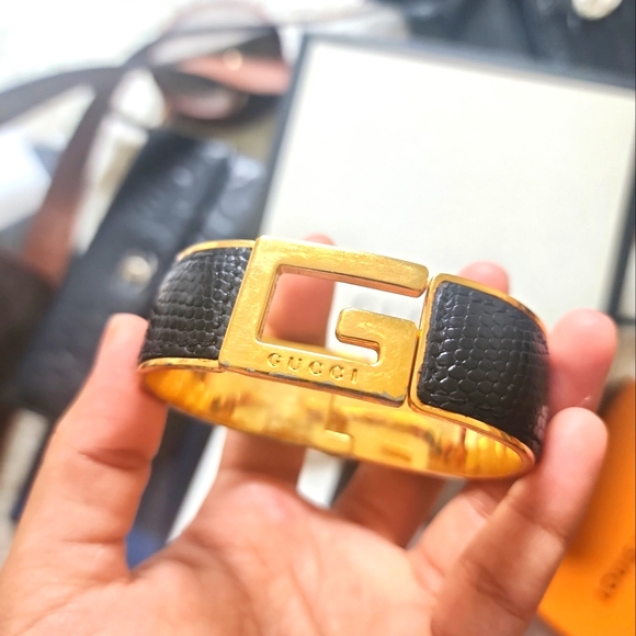 GUCCI LEATHER LIZARD CUFF BANGLE - Picture 4 of 5